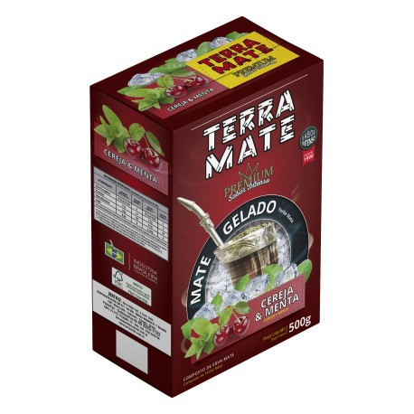 Terere Terra Mate - caixa 20x500 gr - Cereja com Menta - Sabor Premium