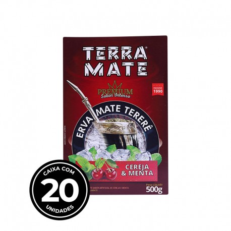 Terere Terra Mate - caixa 20x500 gr - Cereja com Menta - Sabor Premium